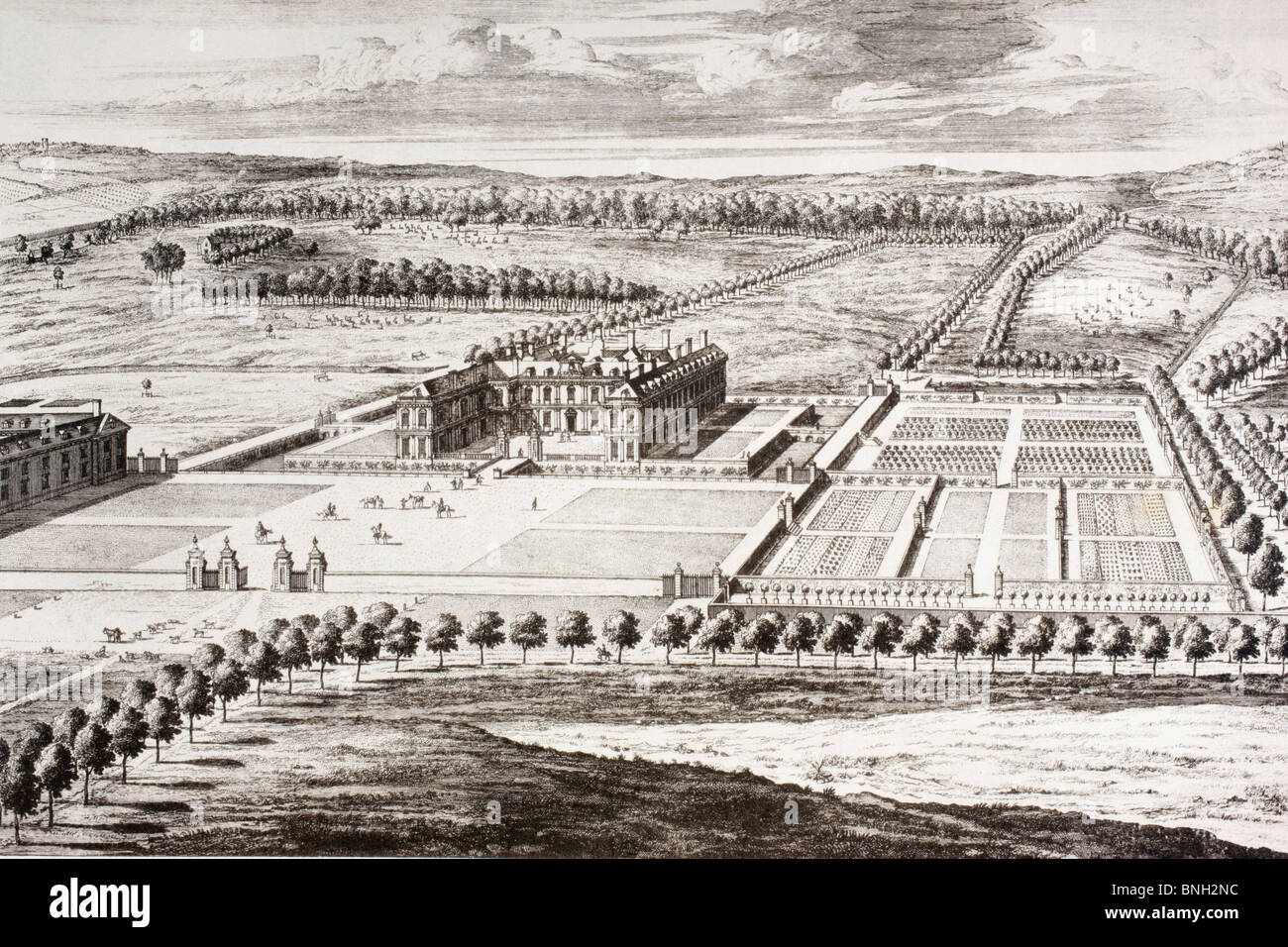 Althorp House maison ancestrale de la famille Spencer depuis le 16e siècle. Après une gravure du 18ème siècle par Jan Kip. Banque D'Images