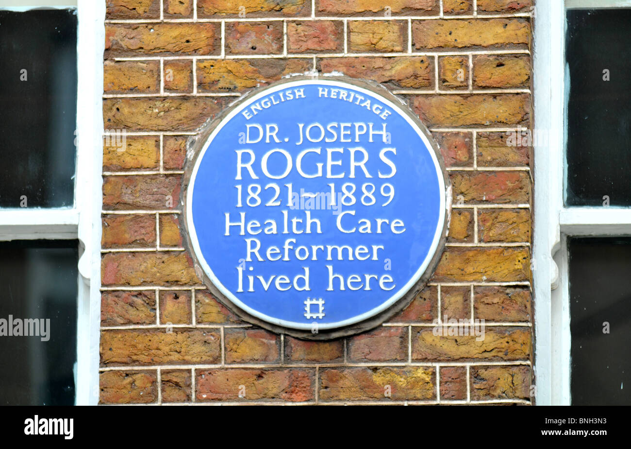 Dr Joseph Rogers blue plaque, Londres, Angleterre, Royaume-Uni Banque D'Images