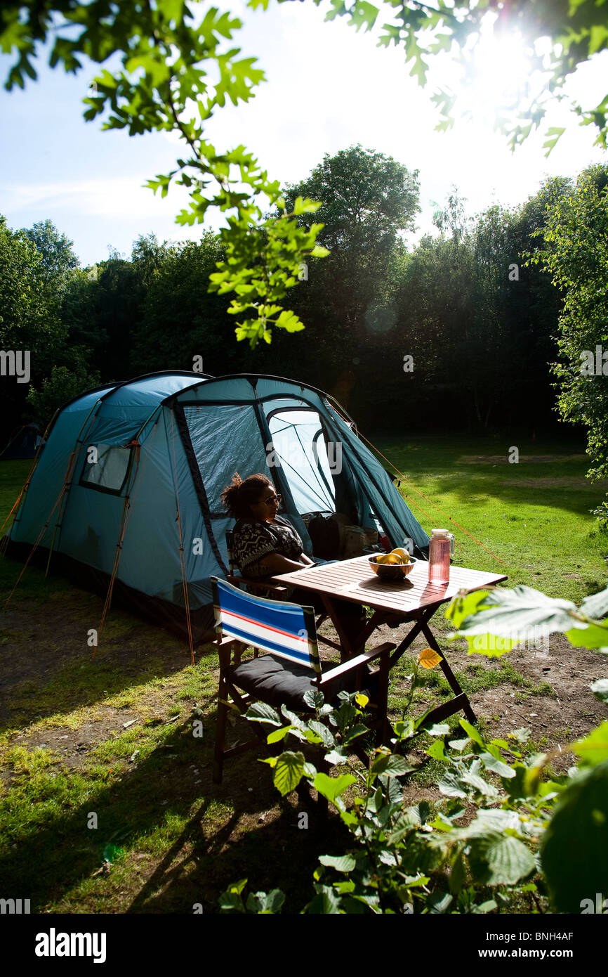 Camping en été, Royaume-Uni Banque D'Images