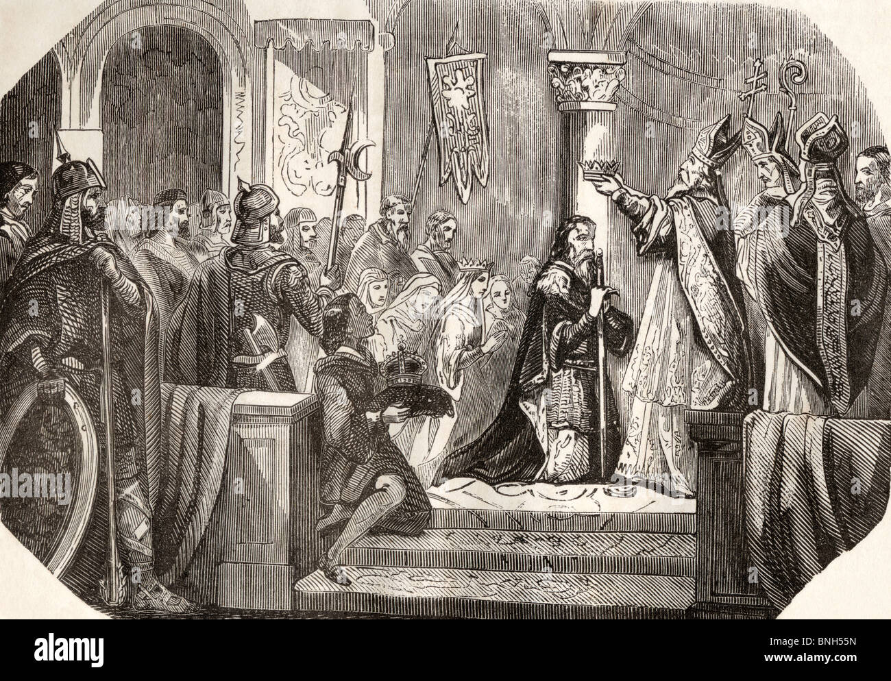 Couronnement de Charlemagne comme roi d'Italie. Charlemagne, c.742 à 814. Roi des Francs et Empereur des Romains Banque D'Images