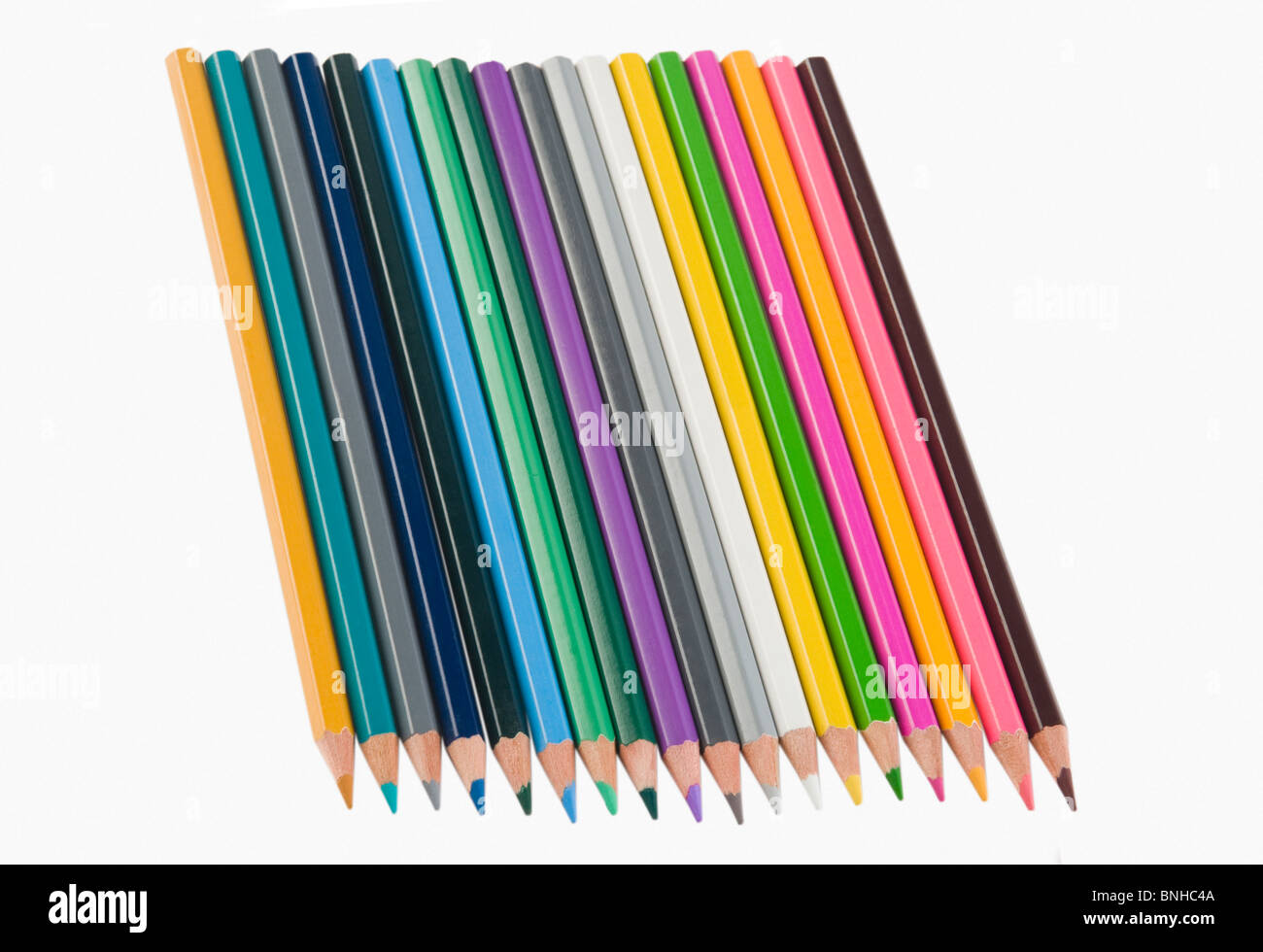 Close-up de crayons de couleur dans une rangée Banque D'Images Close-up de crayons de couleur dans une rangée Banque D'Images