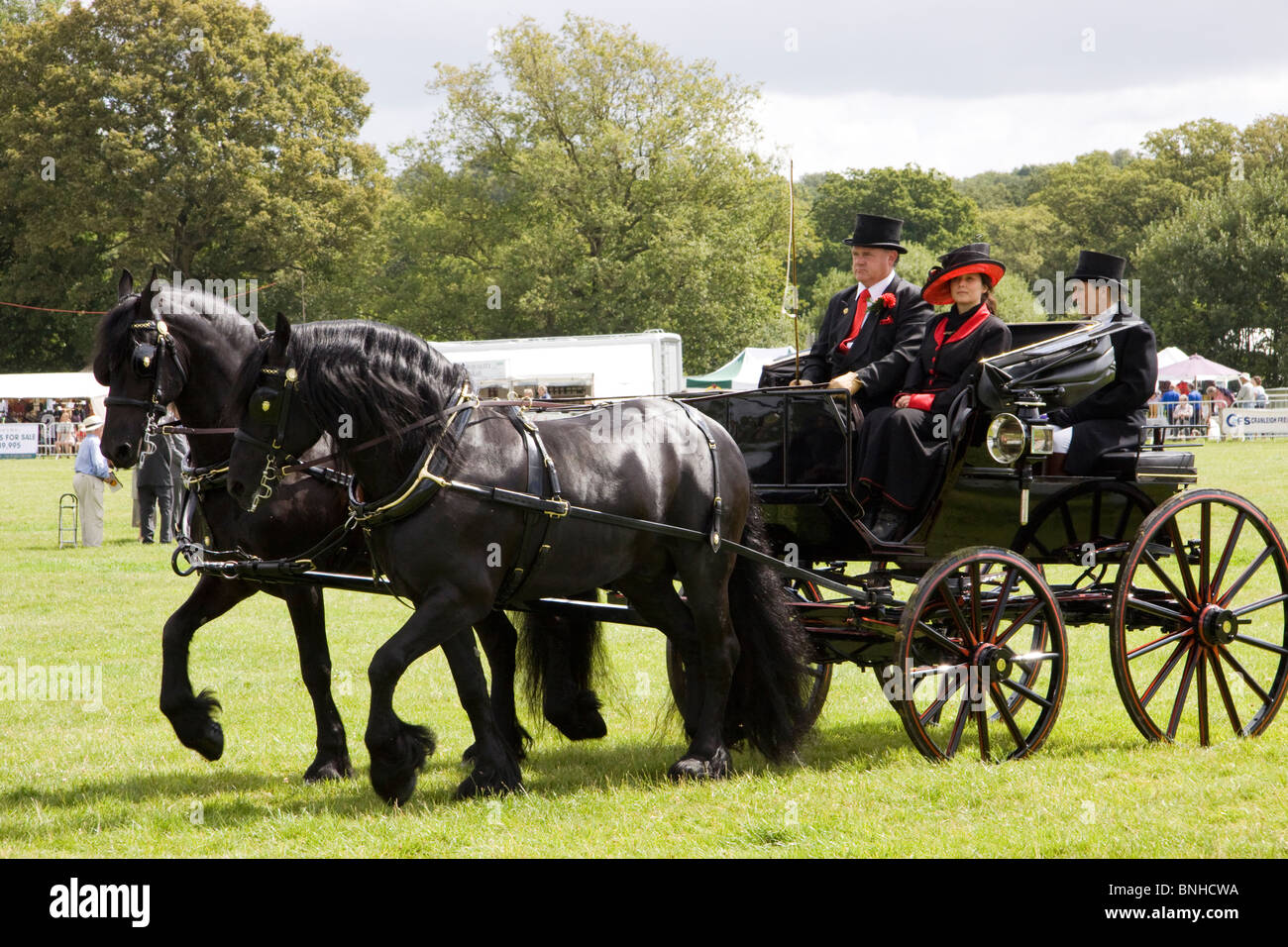Paire de chevaux frisons dans le secteur de la concurrence, le Cranleigh Show 2009 Banque D'Images