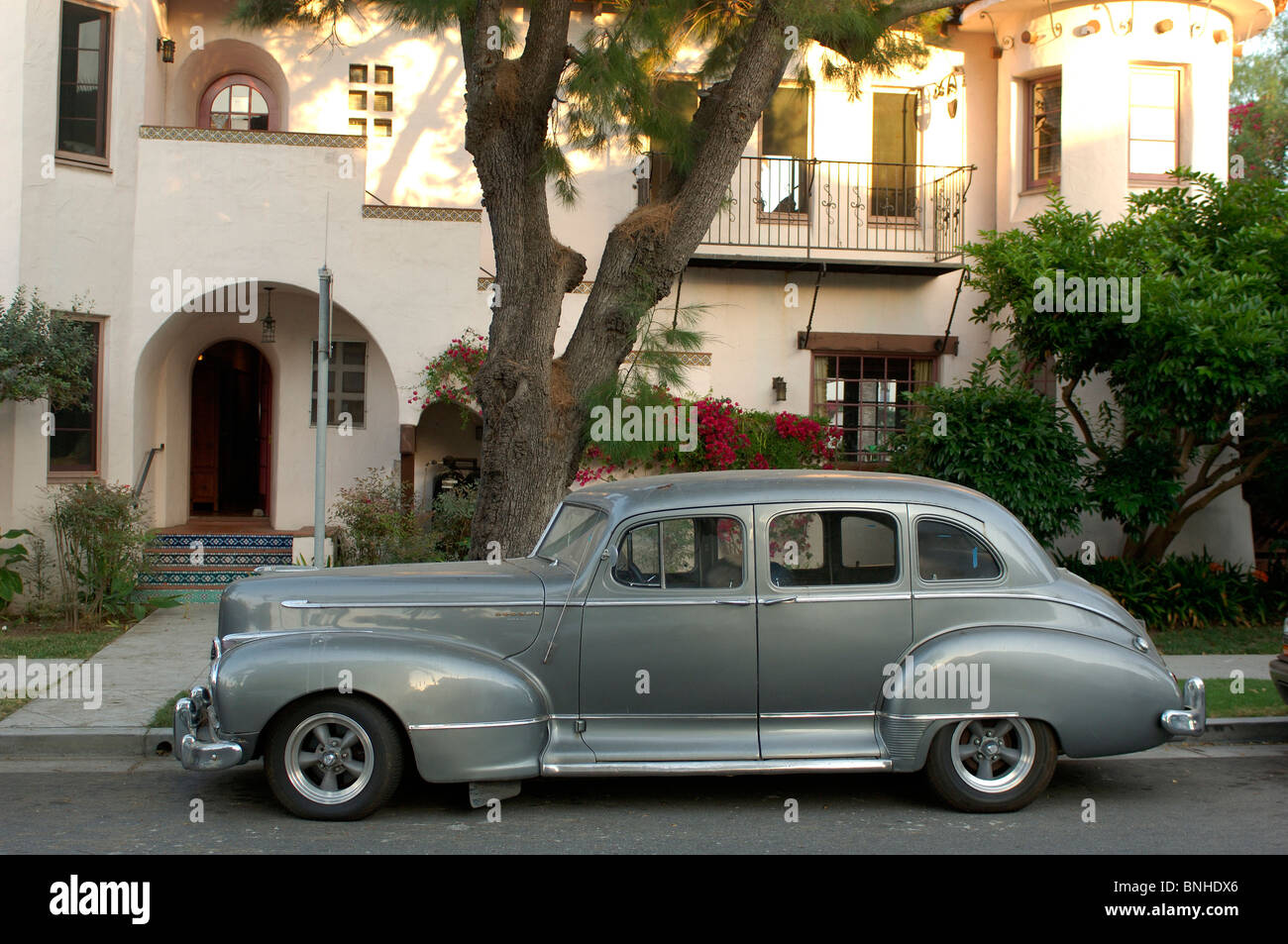 Usa Santa Barbara Californie Hudson Six Vieille voiture Gris Gris Street Vintage Car Véhicule Maisons États-Unis d'Amérique Banque D'Images