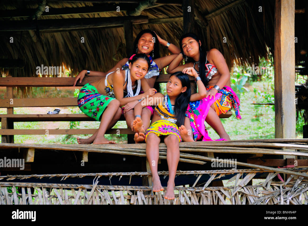 Panama peuple Embera Indian Village Indio autochtones amérindiens autochtones indios locale sections locales Parque Chagres National Banque D'Images