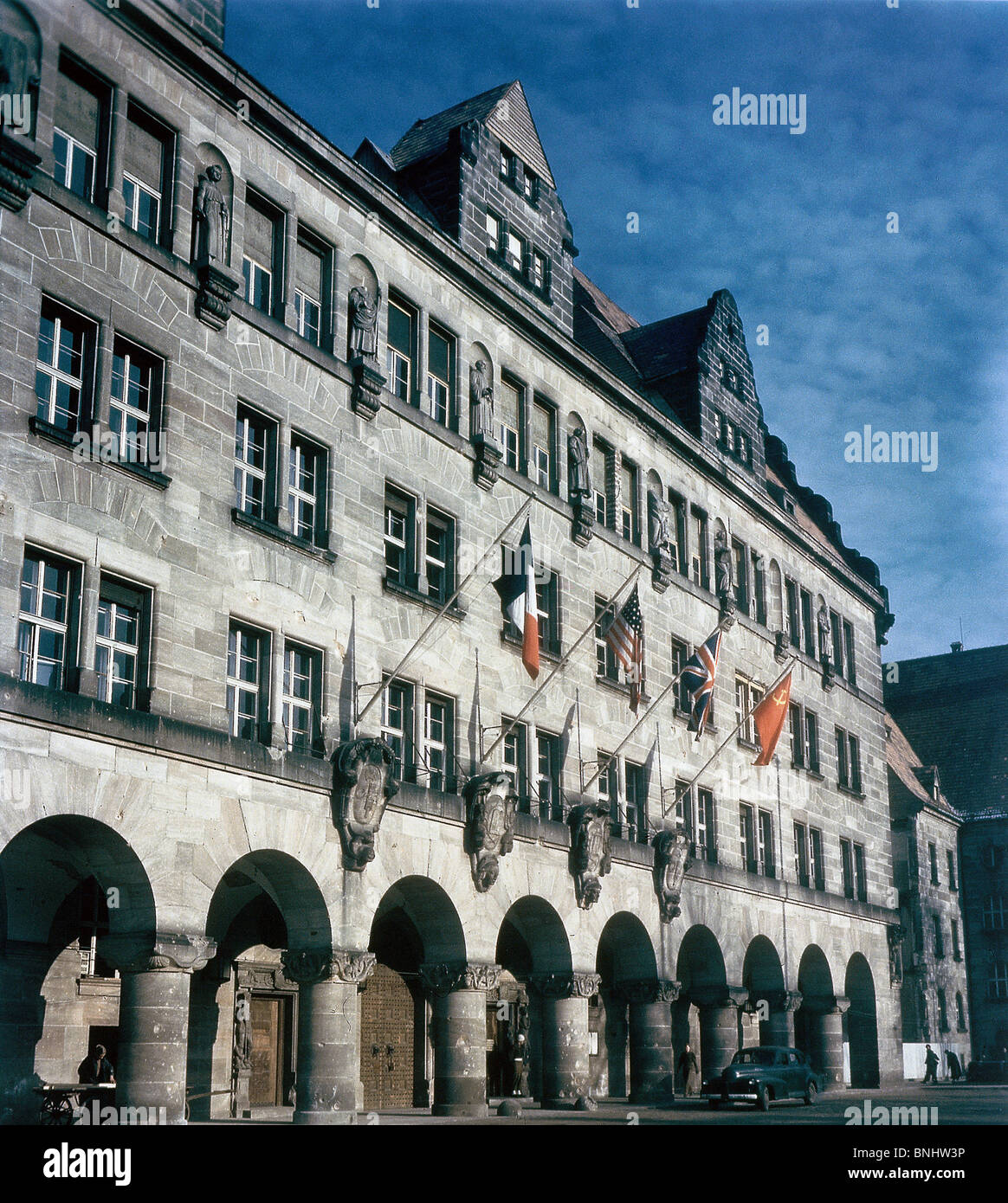 Tribunal militaire international de Nuremberg 1946 Palais de procès pour crimes de guerre internationaux Allemagne Histoire Historique Historique Banque D'Images