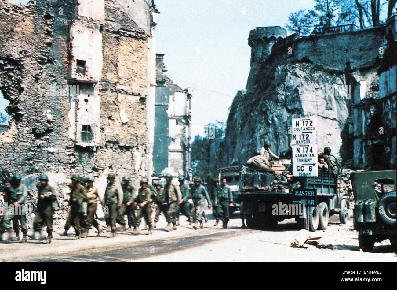 La Deuxième Guerre mondiale, la Normandie Saint Lo Juillet 1944 Seconde Guerre mondiale WW2 militaire guerre histoire historique historique de l'armée de soldats GI-NOUS Banque D'Images