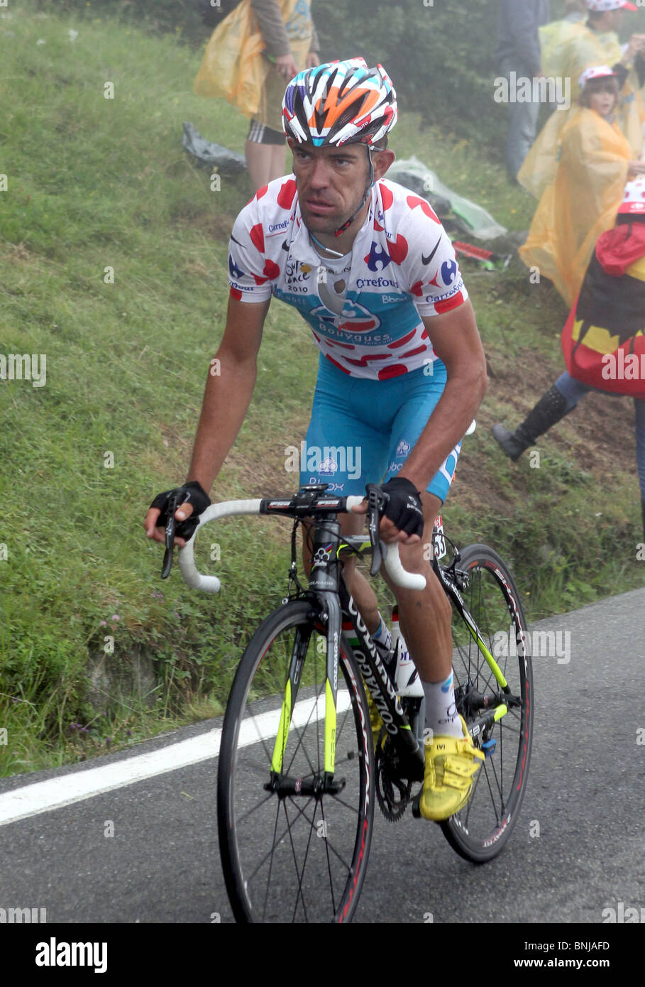 22.07.2010 Tour de France, étape 17, Col du Tourmalet, France - Anthony Charteau, le port de roi de montagne polkadot jersey Banque D'Images