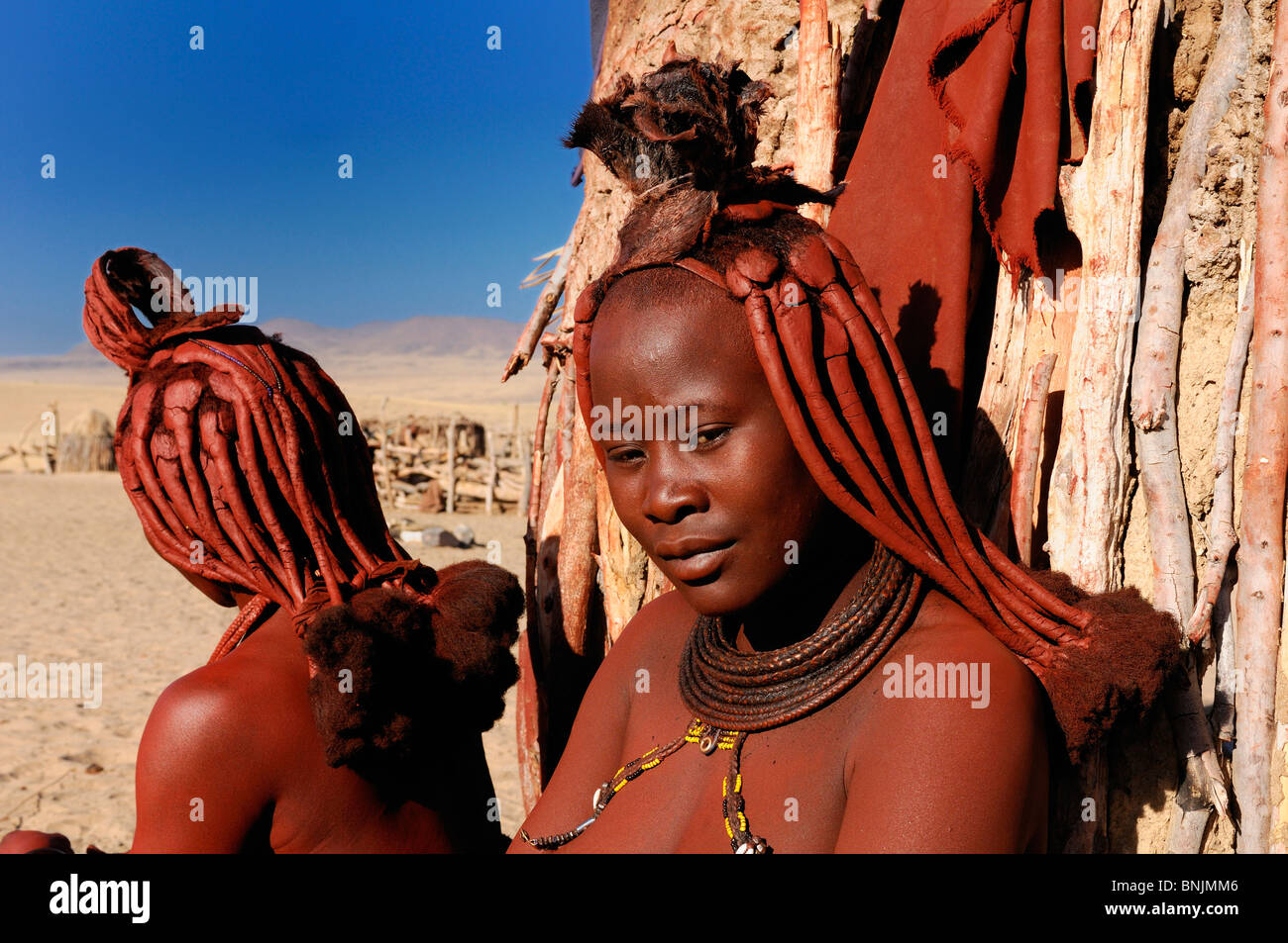 Les femmes Himba village Himba Purros Région de Kunene Kaokoland Namibie Afrique Voyage Nature visages hairstyle Banque D'Images