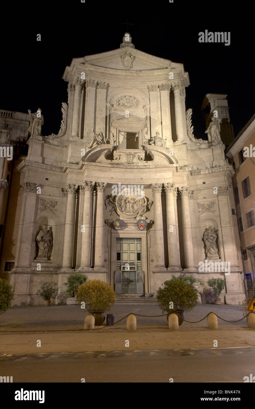 San Marcello al Corso par nuit, Rome Banque D'Images