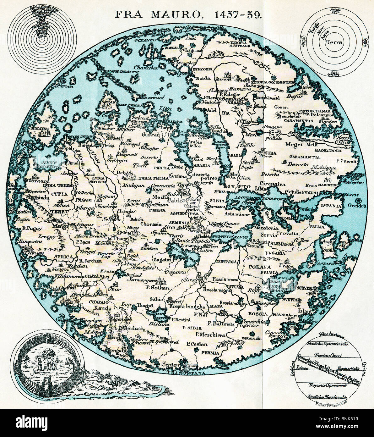 La carte de Fra Mauro, 1457 - 1459. Le livre de vie de Christophe Colomb par R. Clements Markham publié 1892. Banque D'Images