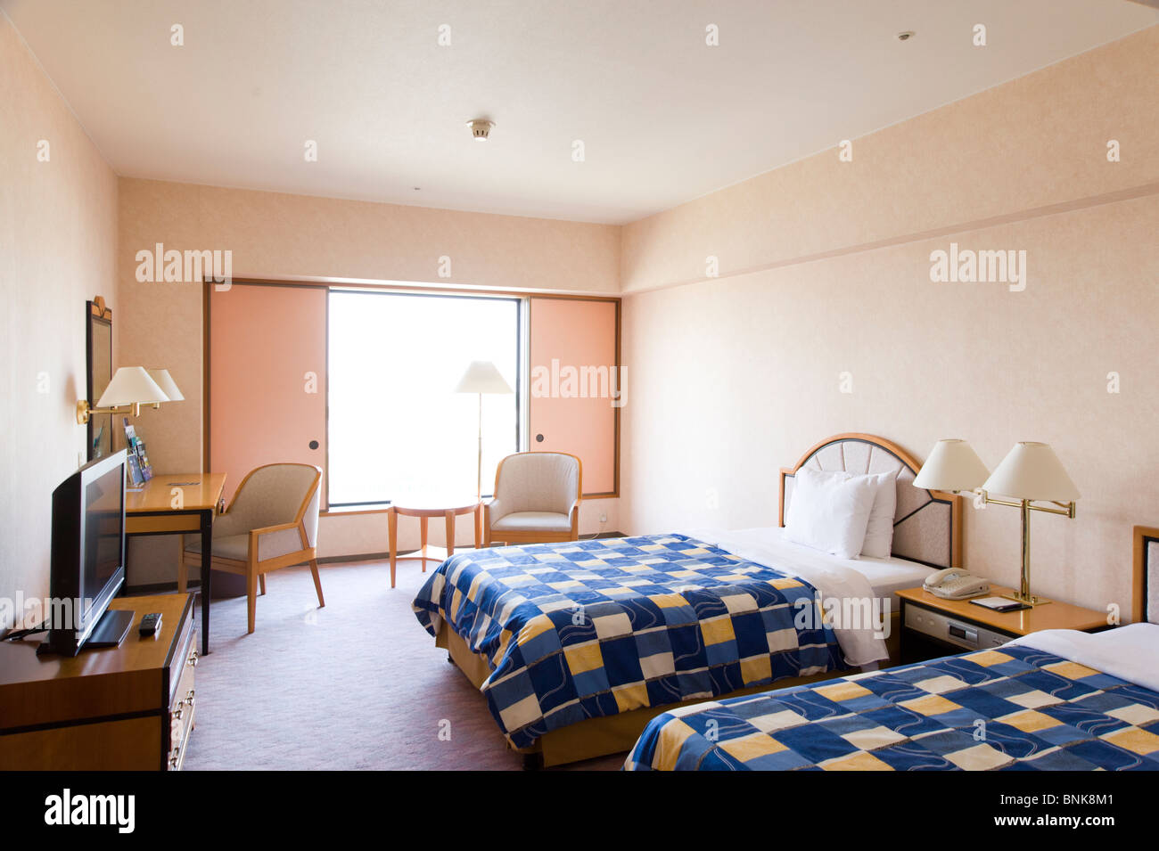 Hilton Hotel chambre avec lits jumeaux Banque D'Images