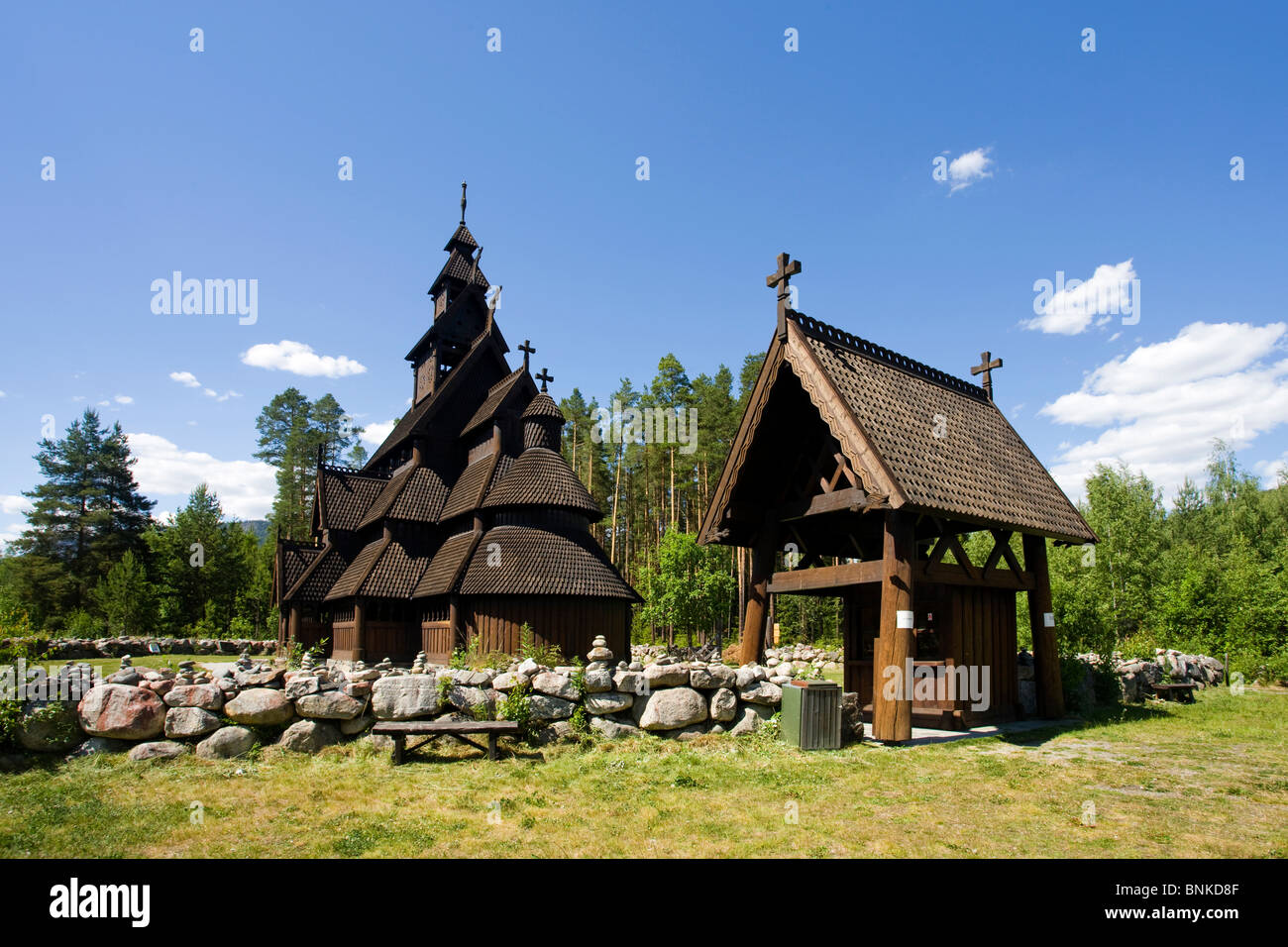 La Norvège Scandinavie Viking Viking Vikings Ged stick l'église en bois de l'église Église de la culture du Tourisme, vacances voyage Banque D'Images