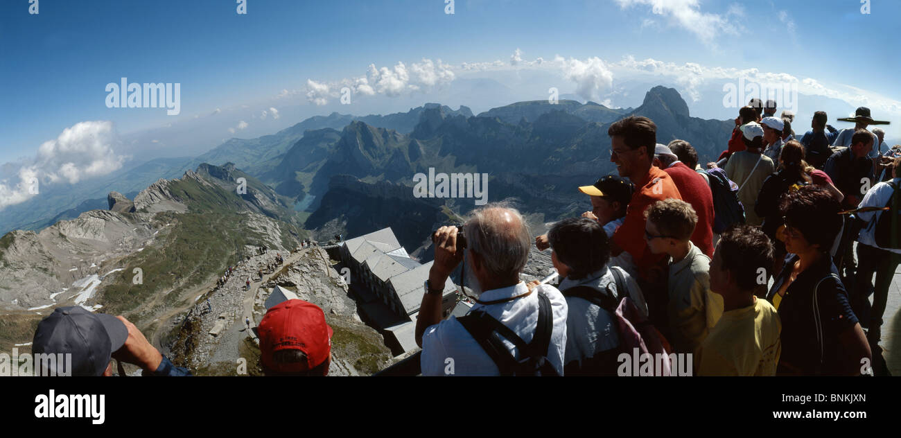 Point de vue suisse Säntis vue touristique panorama paysage Säntis pierre alp Banque D'Images