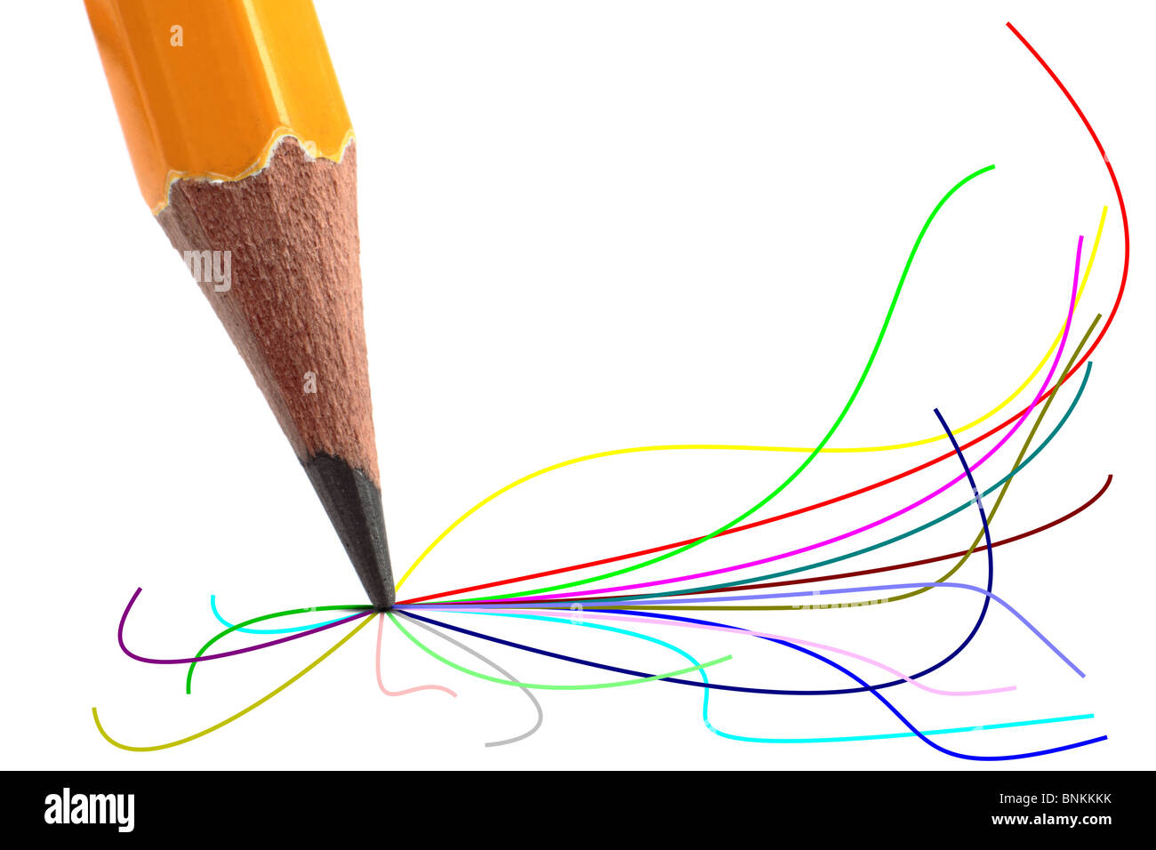 Crayon avec lignes de couleur qui découlent de la pointe. Banque D'Images