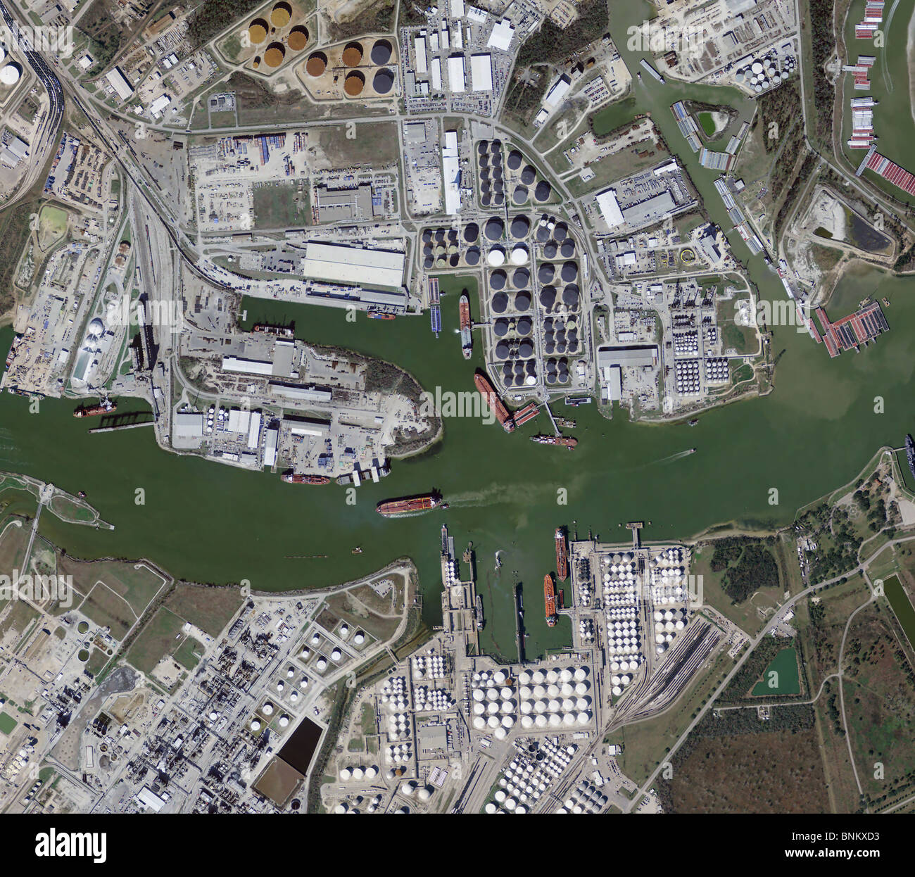 Carte aérienne vue au-dessus de Houston au Texas Port ship channel Banque D'Images