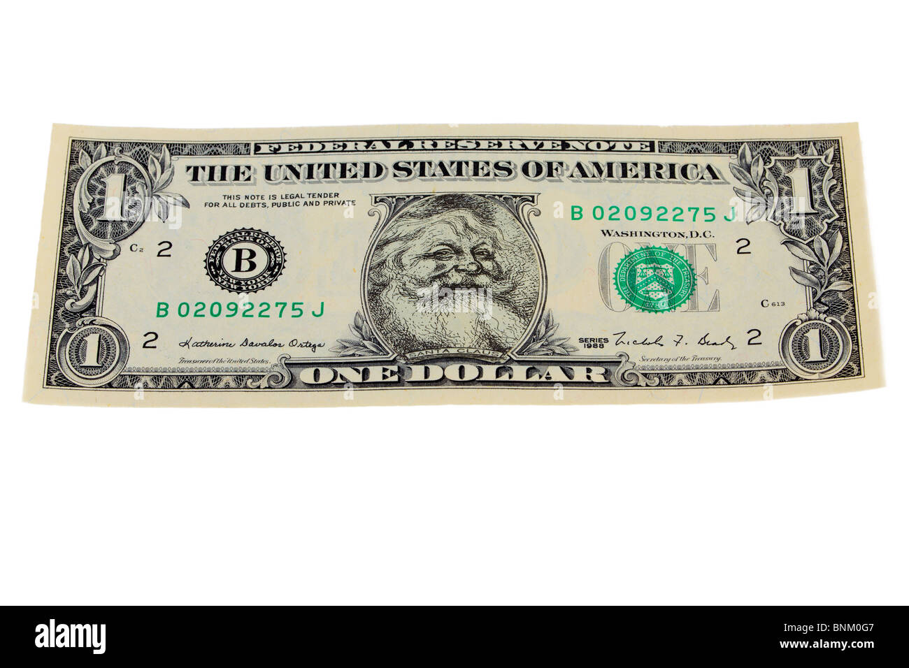 One Dollar bill avec le Père Noël Face Banque D'Images