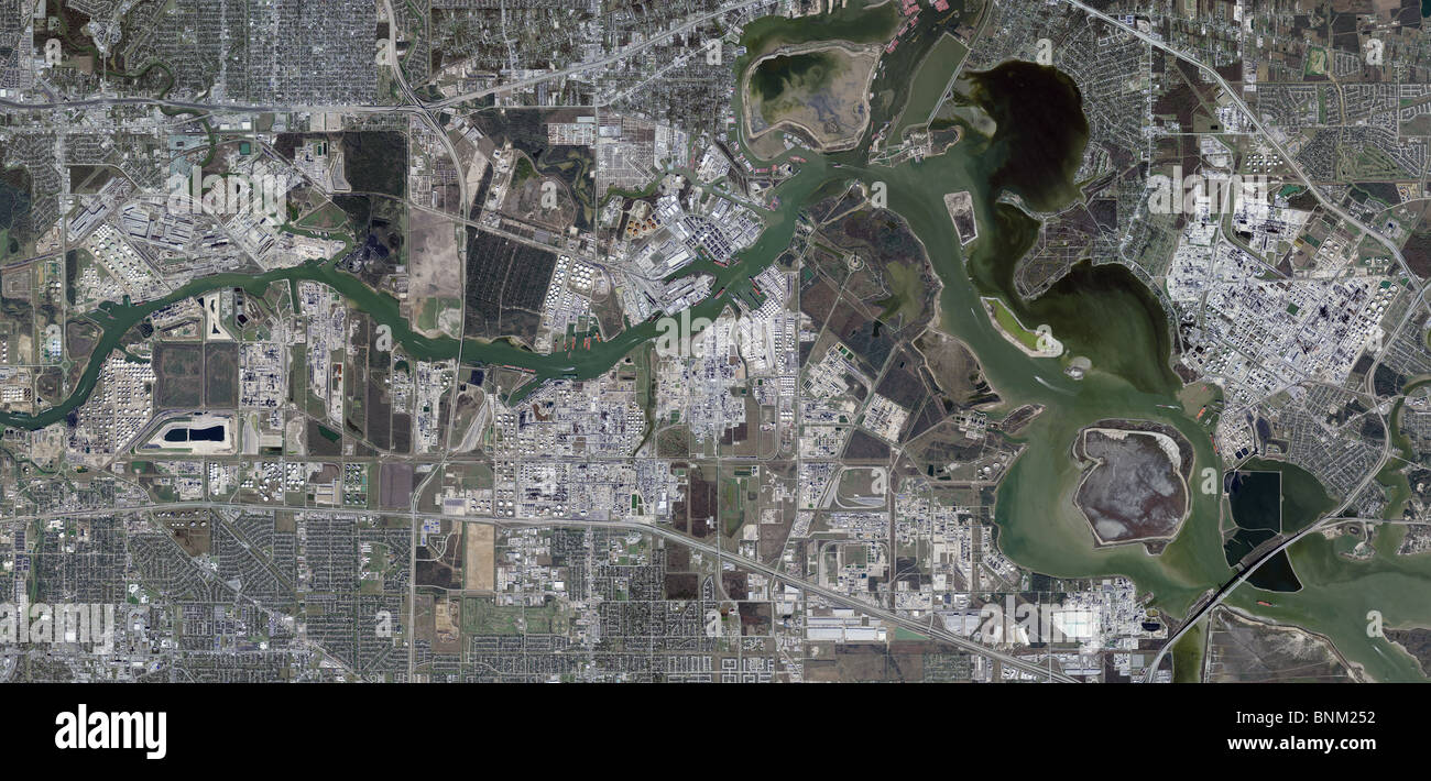 Carte aérienne vue au-dessus de Houston au Texas Port ship channel Banque D'Images