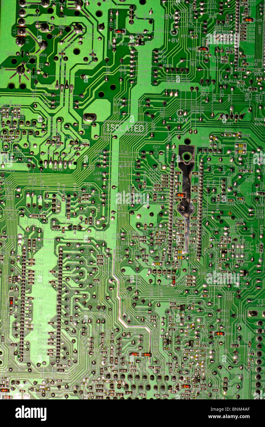 Détail de la carte de circuit imprimé à partir d'une télévision. « Isolée' Banque D'Images