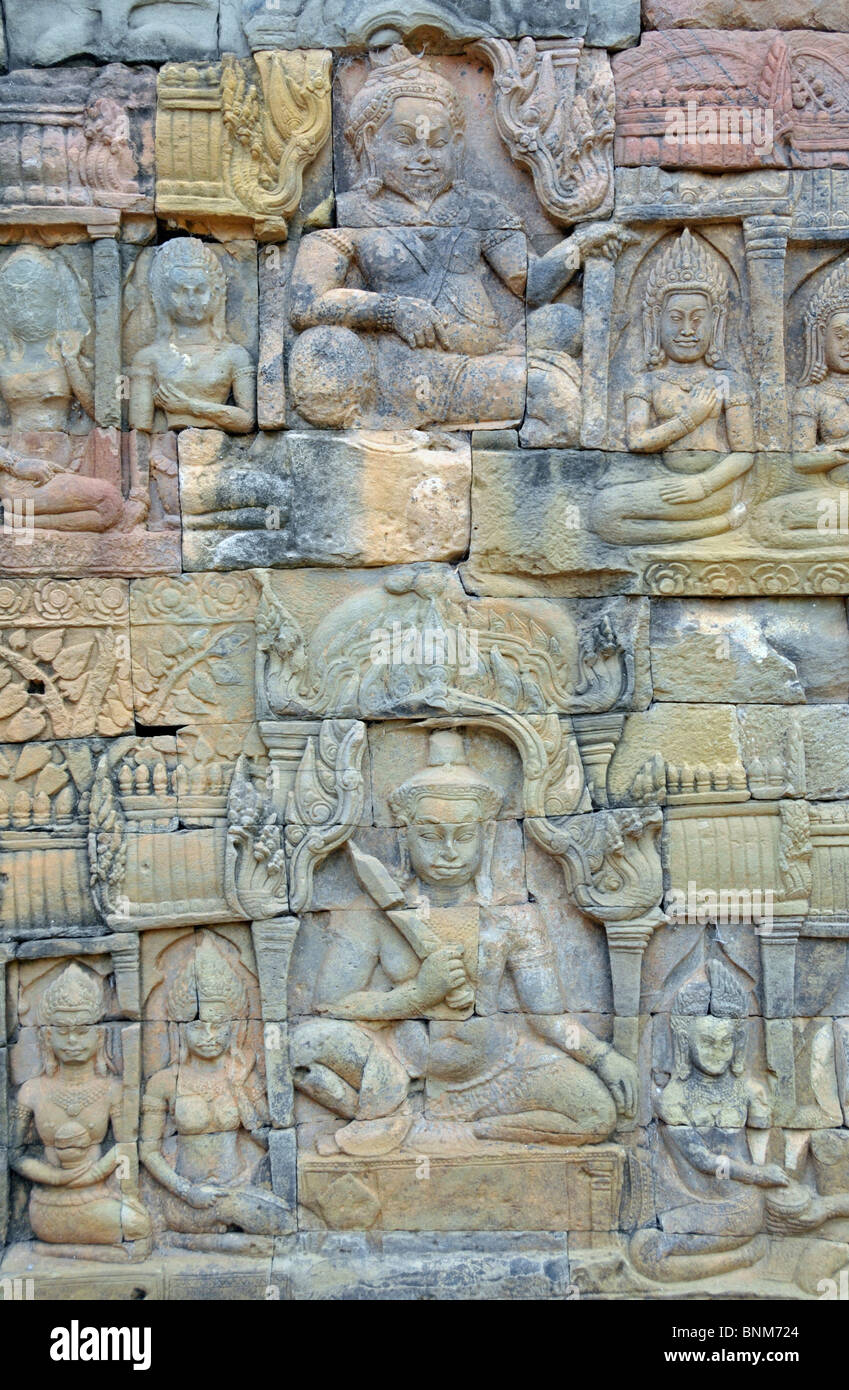 Angkor Thom la terrasse des éléphants d'Asie Indochine Cambodge Khmer art culture région du Mékong palace de redressement des Siem Reap Banque D'Images