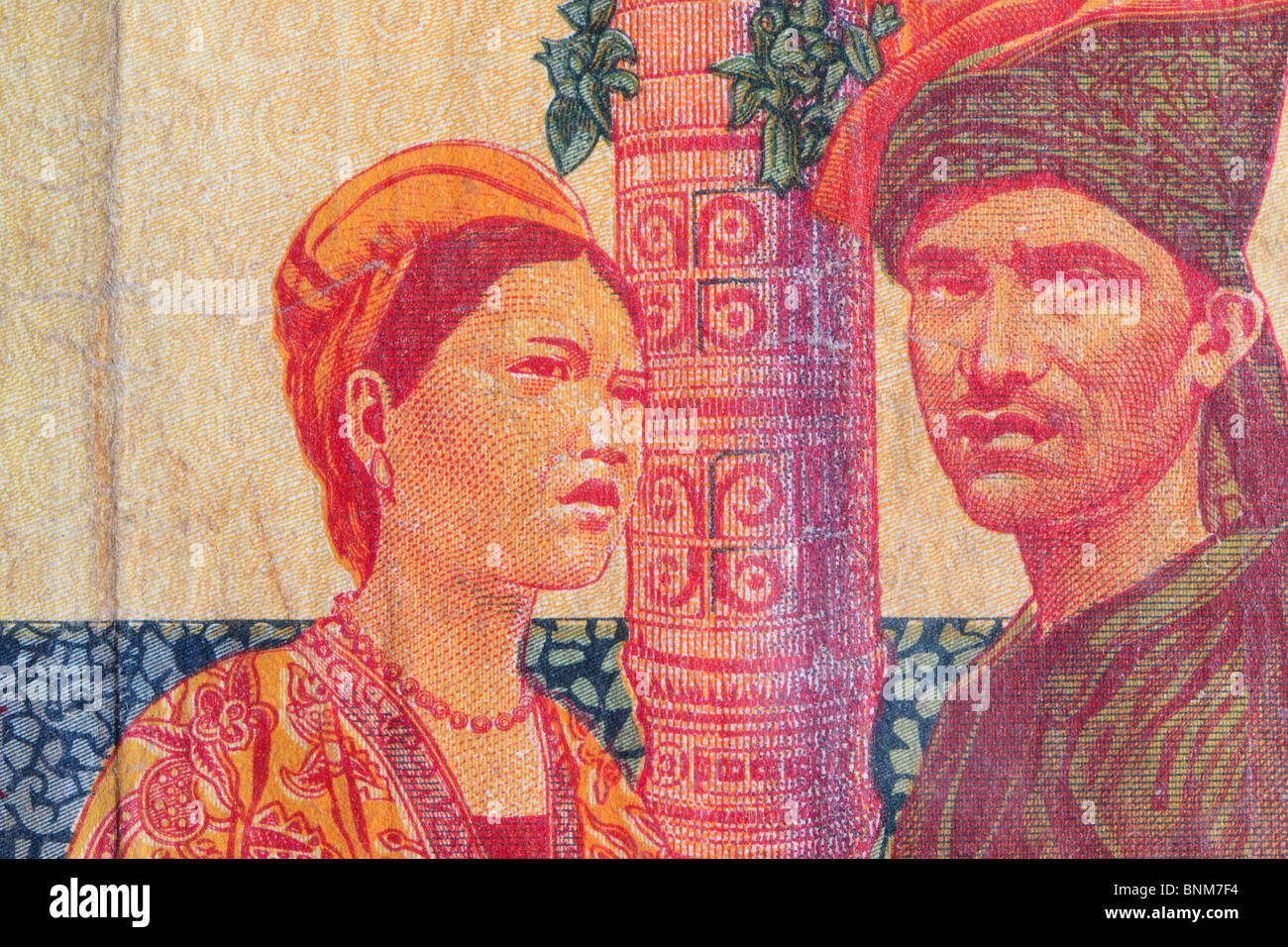 Vintage monnaie indonésienne close up of a man and woman Banque D'Images