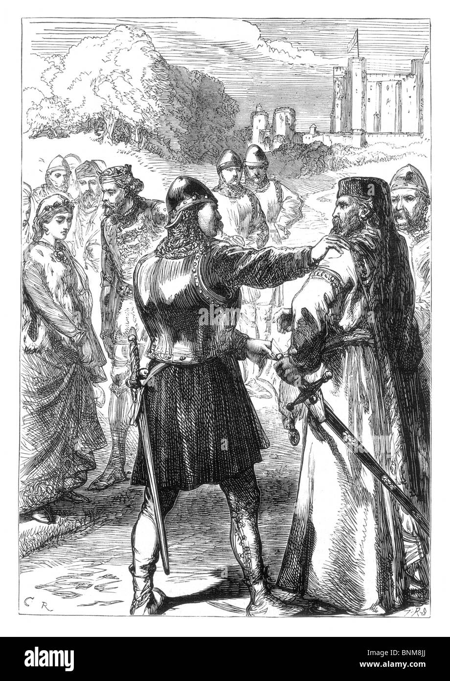 Illustration noir et blanc de l'arrestation du duc de Gloucester, en juillet 1387 au cours de la tyrannie du roi Richard II d'Angleterre Banque D'Images