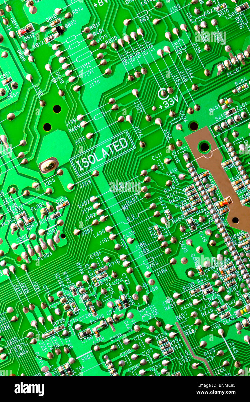 Détail de la carte de circuit imprimé à partir d'une télévision. « Isolée' Banque D'Images