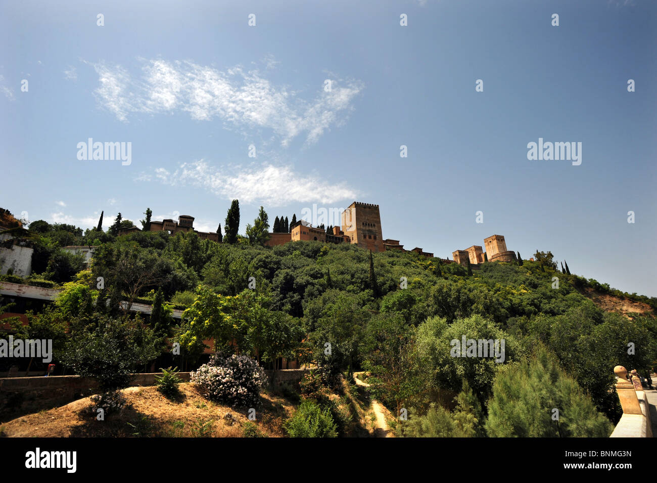 Une vue sur l'Alcazaba de l'Alhambra de Grenade Banque D'Images