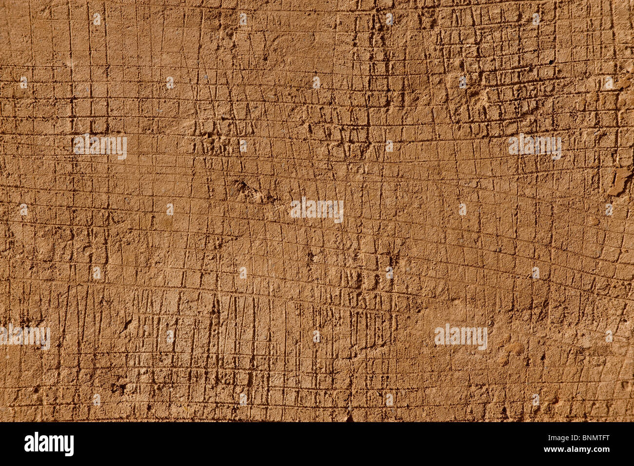 Couche inférieure de plâtre, mur de brique de boue traditionnel, Figuig, province de Figuig, région orientale, le Maroc. Banque D'Images