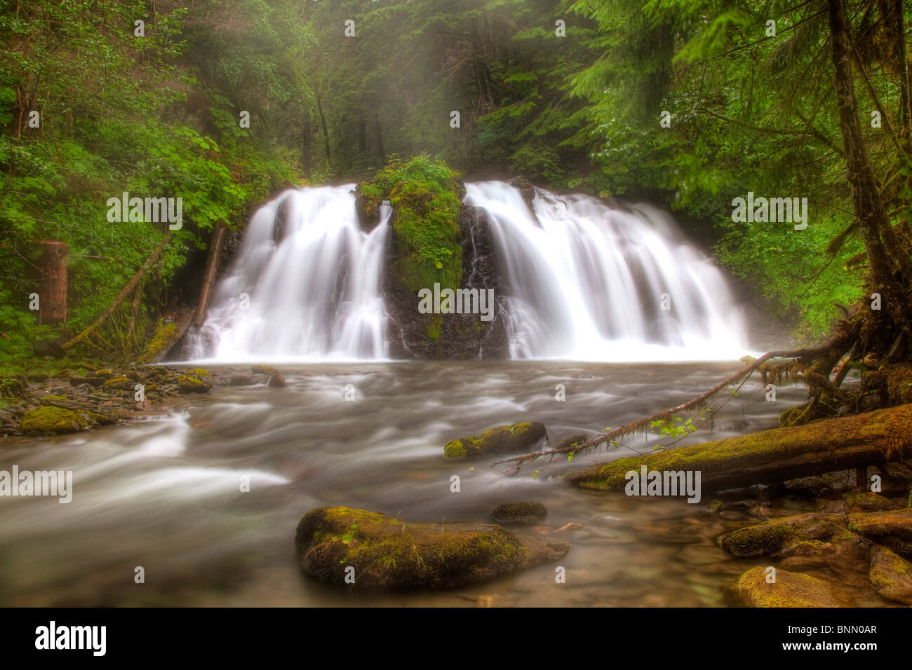 Vue panoramique de Salmon Creek Falls près de Juneau, Alaska, image HDR Banque D'Images