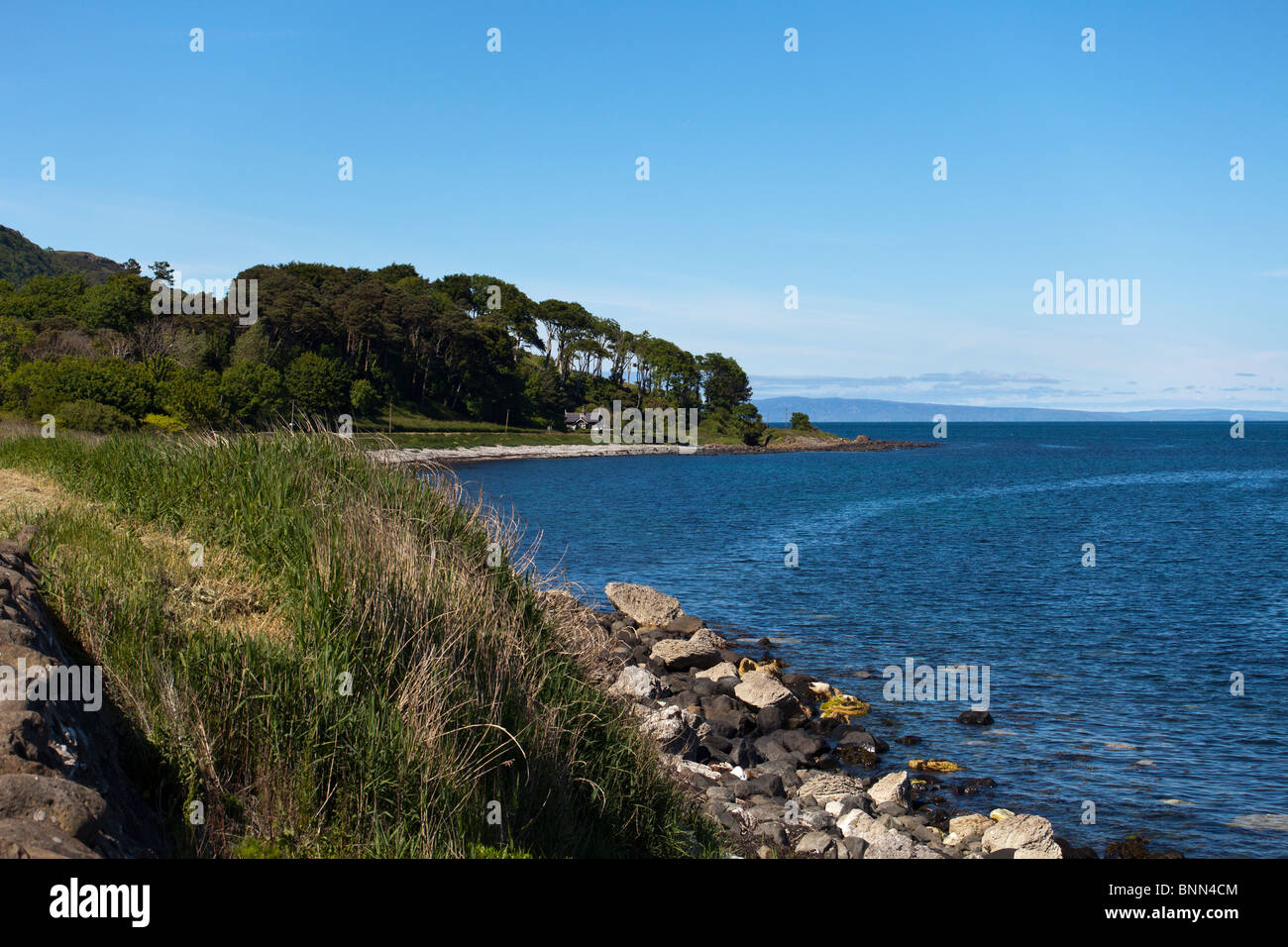 Littoral sur la Côte d'Antrim Road au nord de Larne, Irlande du Nord, Royaume-Uni Banque D'Images