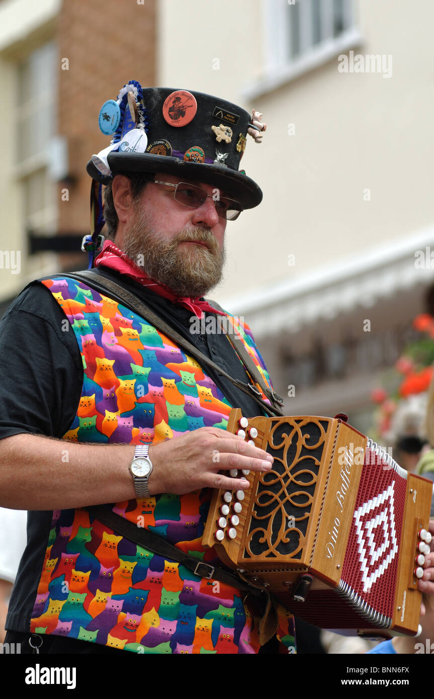 Morris dance musicien à Warwick Folk Festival Banque D'Images