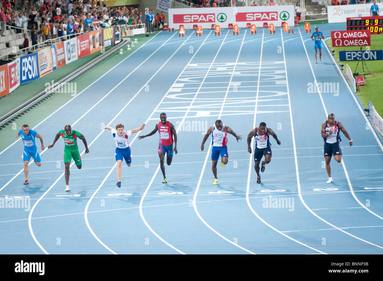 28 juillet 2010 à la Barcelona European Athletics Championships (100m men final) Banque D'Images