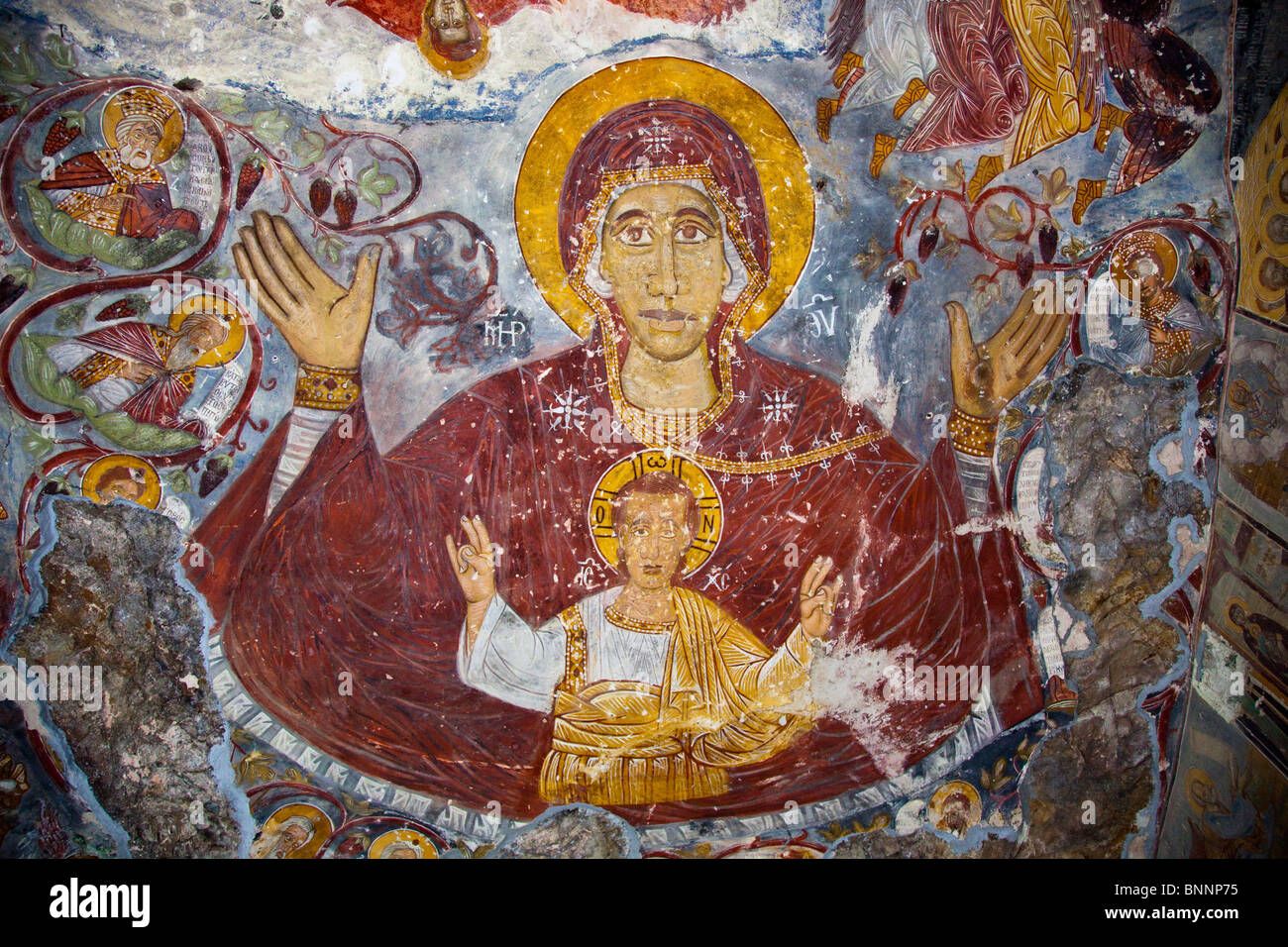 Fresques grotte grec orthodoxe au monastère de Sumela près de Trabzon en Turquie Banque D'Images