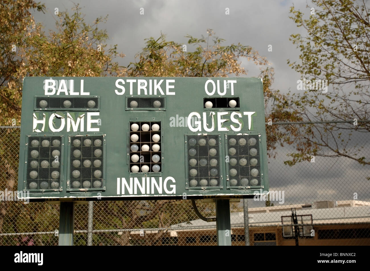 Tableau de bord pour un terrain de baseball en présentant à la fois l'âge et l'utilisation. Banque D'Images