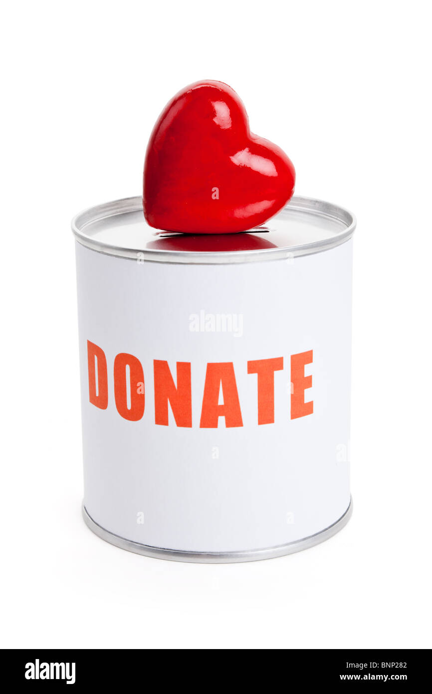 Boîte de donation et Cœur rouge, concept de soins et d'amour Banque D'Images