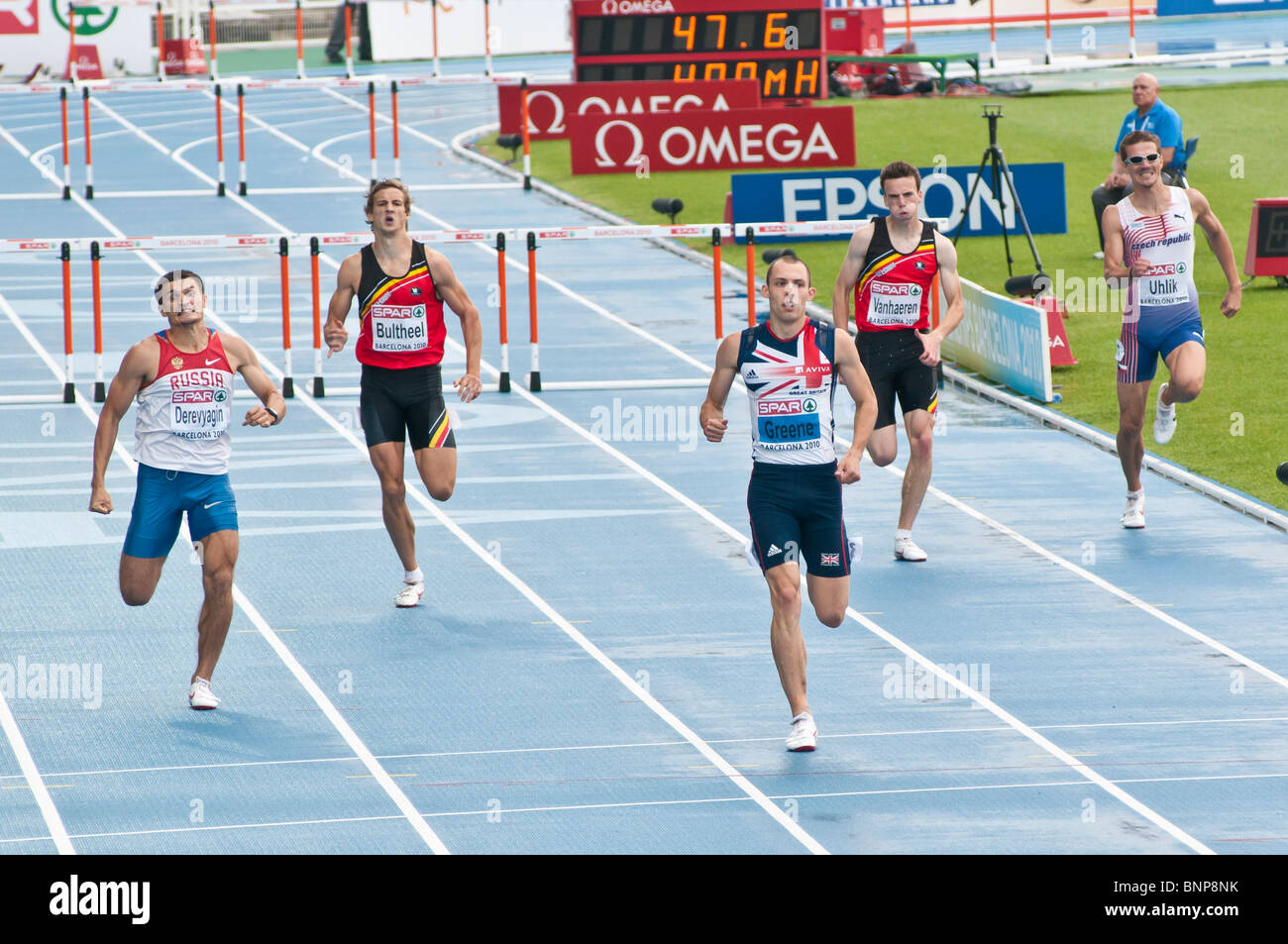 Le 29 juillet à Barcelone 2010 Championnats d'Europe d'athlétisme (400m haies hommes) Banque D'Images