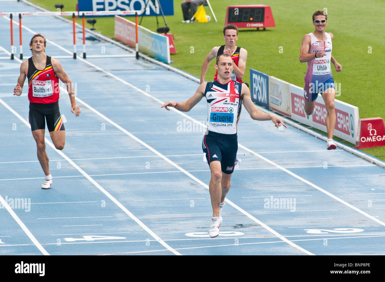 Le 29 juillet à Barcelone 2010 Championnats d'Europe d'athlétisme (400m haies hommes) Banque D'Images