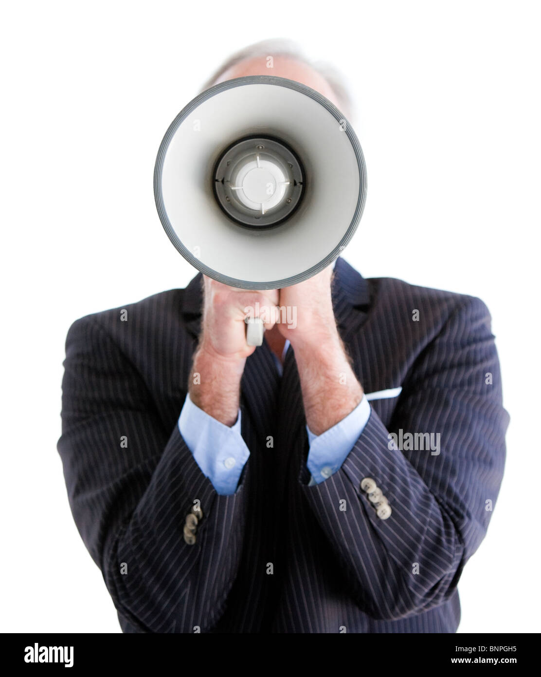 Senior businessman using a megaphone Banque D'Images