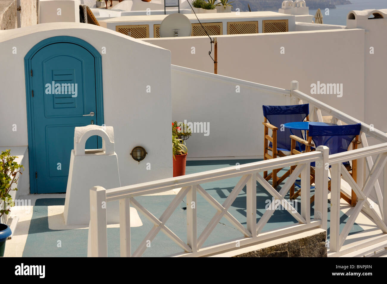 Détail architectural de maisons à Firostefani Santorini Cyclades Grèce Banque D'Images