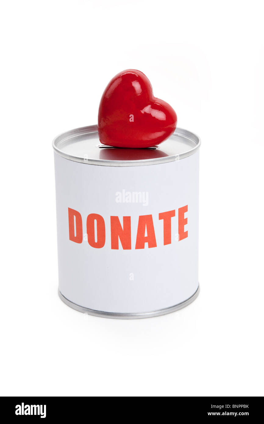 Boîte de donation et Cœur rouge, concept de soins et d'amour Banque D'Images