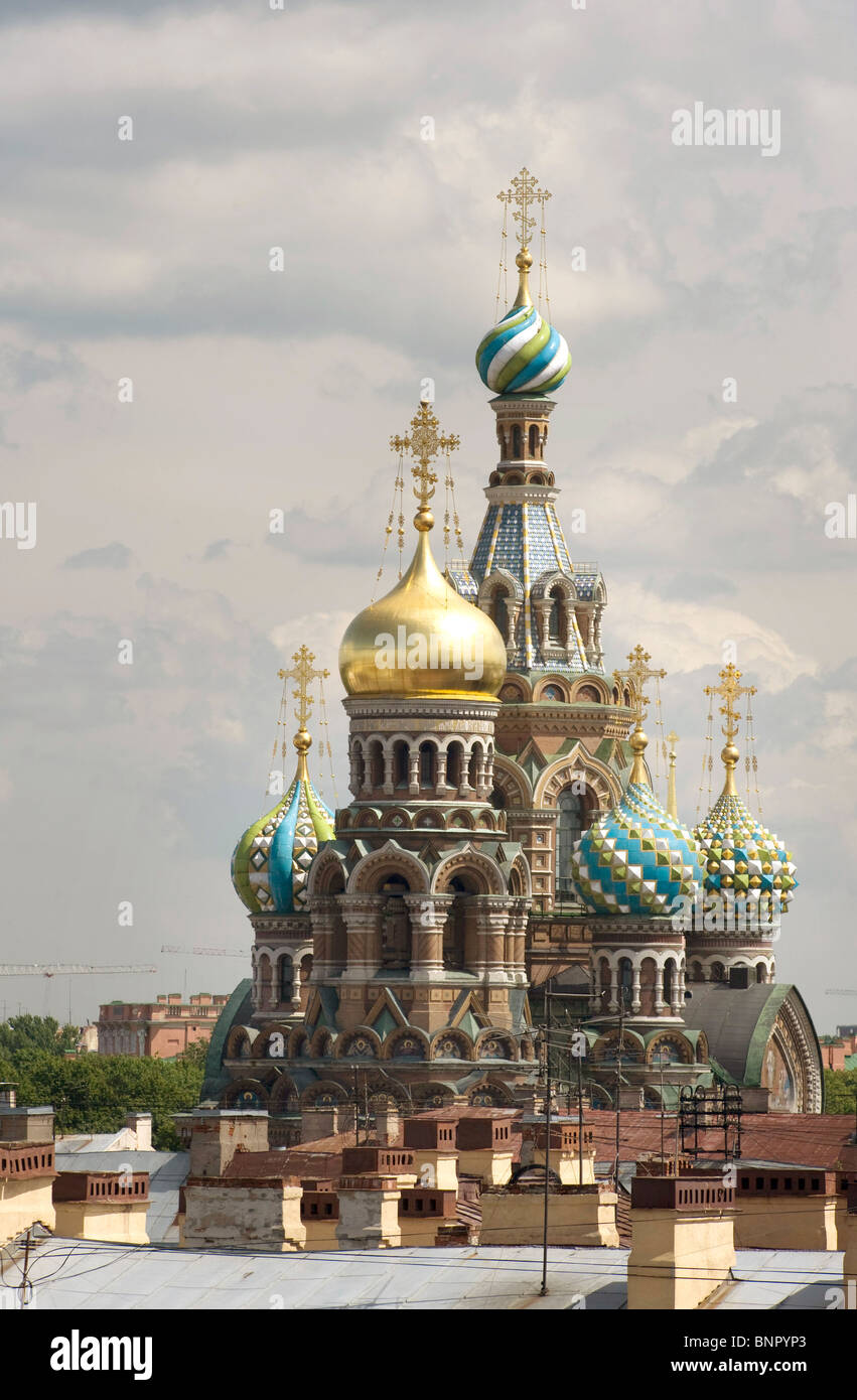 Dômes en oignon de la cathédrale de la résurrection du Christ, Saint Petersburg, Russie Banque D'Images