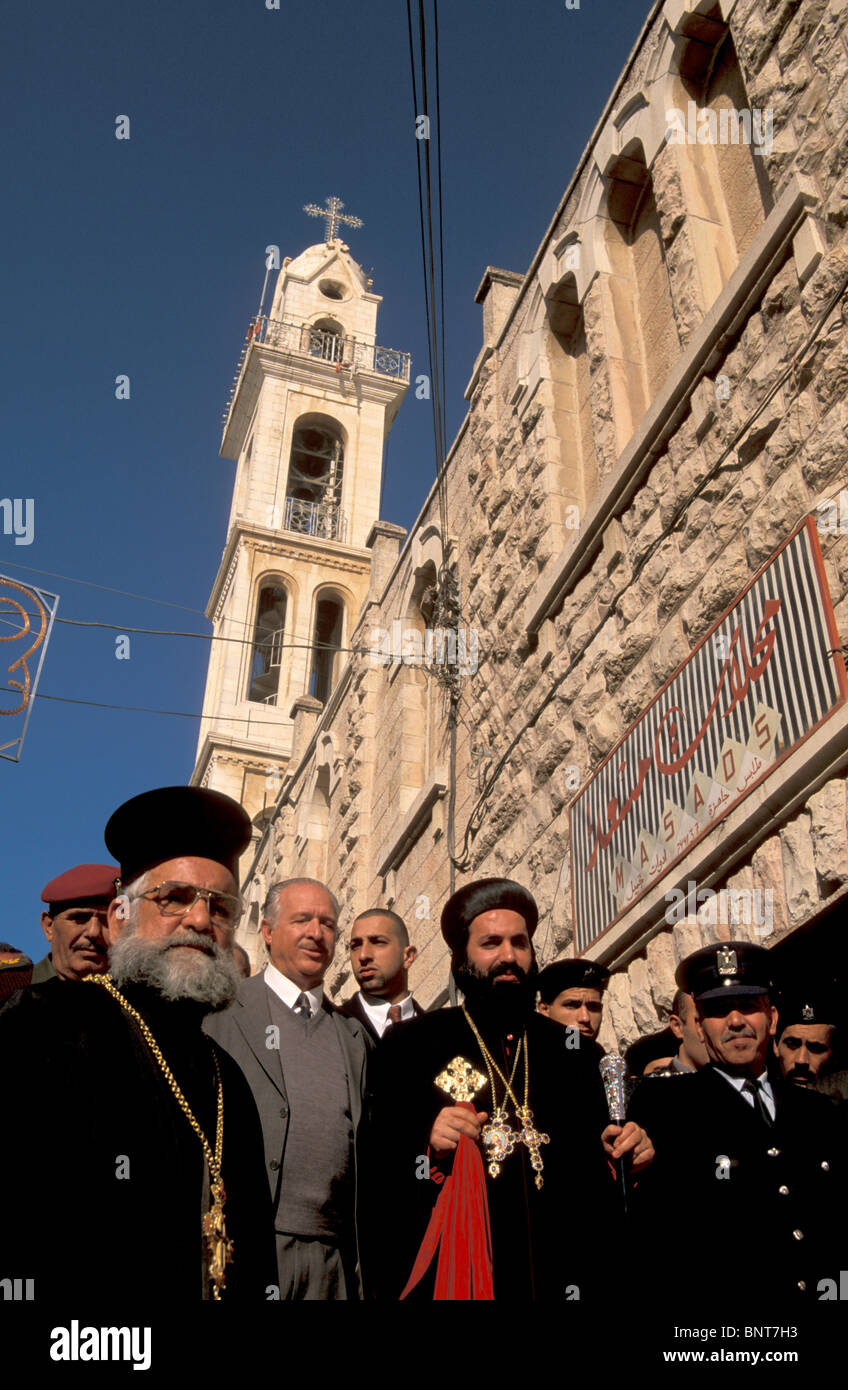 Bethléem, la Procession de Noël orthodoxe syrienne en face de l'église Sainte Marie Banque D'Images