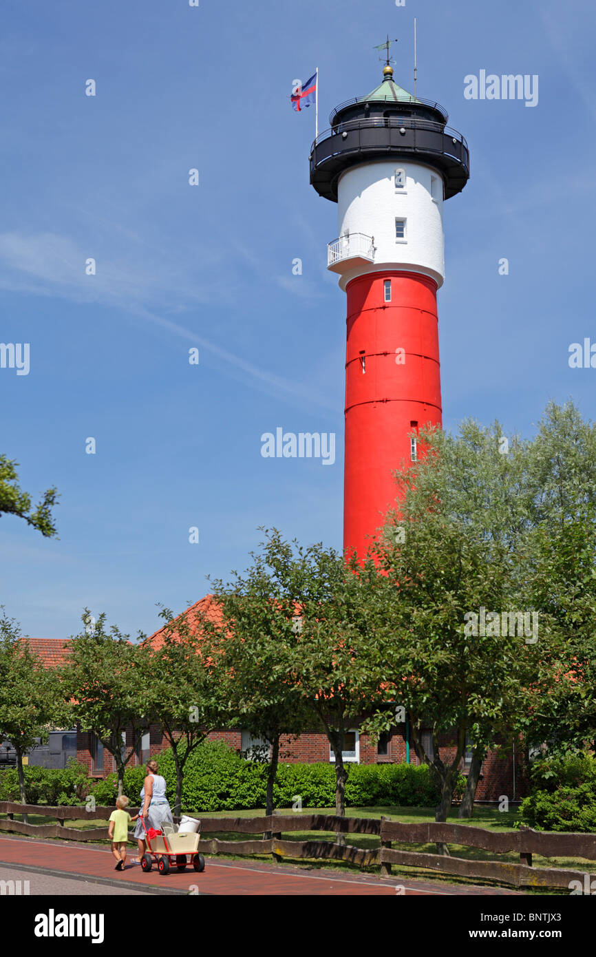 Vieux phare, l'île de Wangerooge, en Frise orientale, Basse-Saxe, Allemagne Banque D'Images