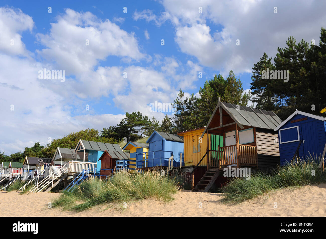Cabines de plage de Wells next the Sea sur la côte nord du comté de Norfolk Royaume-uni Grande-Bretagne Banque D'Images