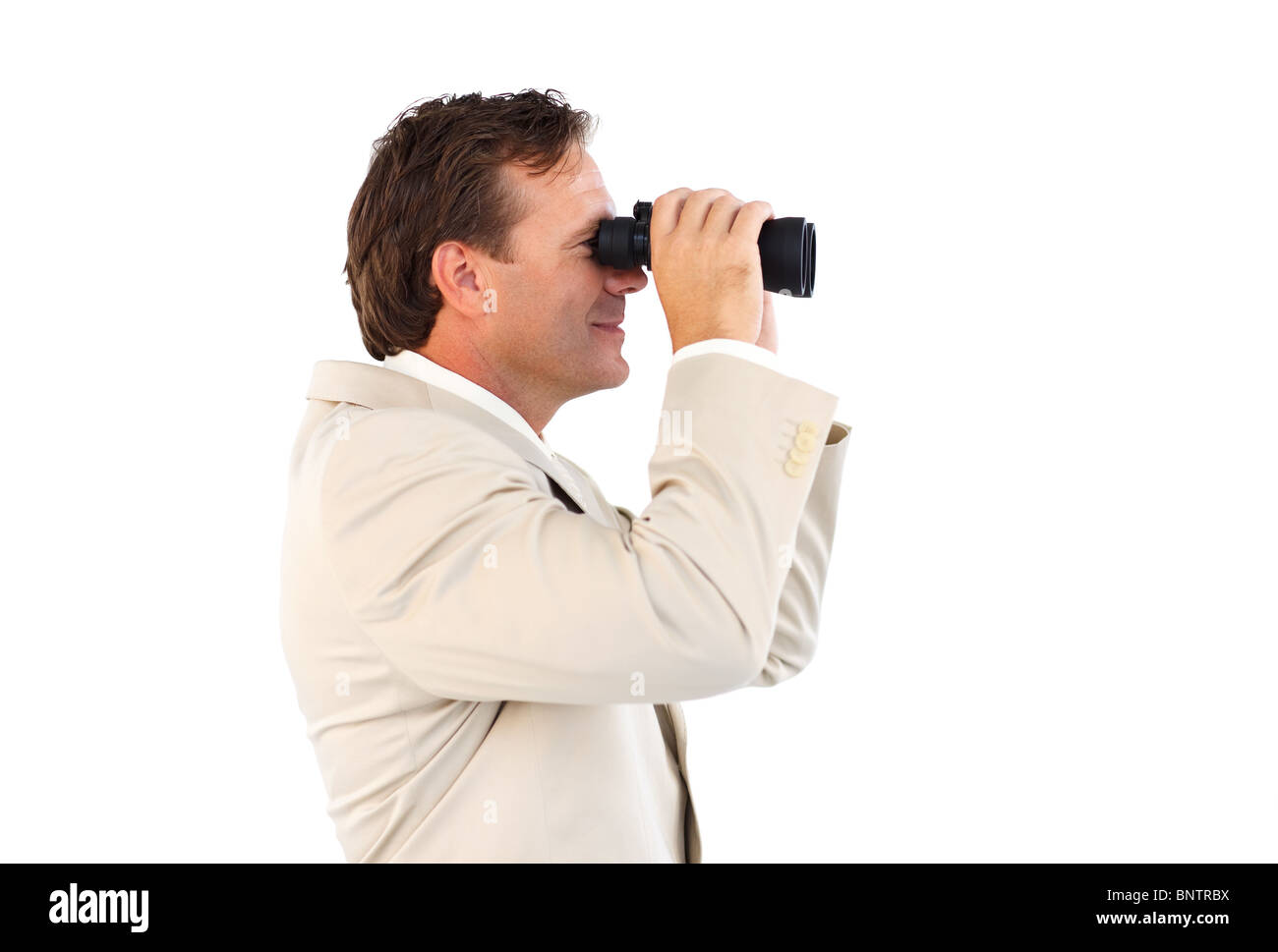 Homme business manager avec des jumelles Banque D'Images