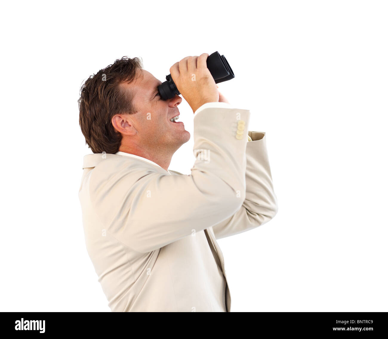 Homme business manager avec des jumelles Banque D'Images