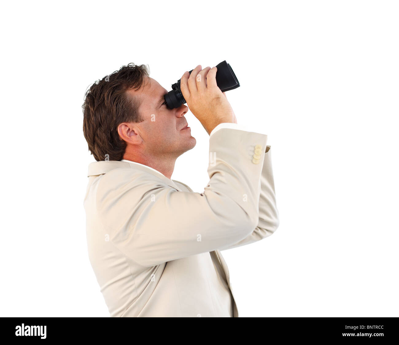 Homme business manager avec des jumelles Banque D'Images