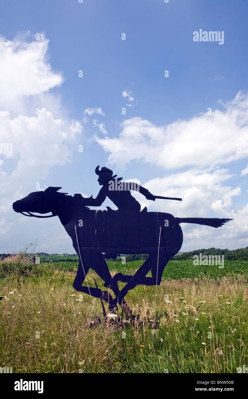 Cut-out d'un cavalier et son cheval de la Pony Express, près de Saint Joseph, Missouri. Banque D'Images