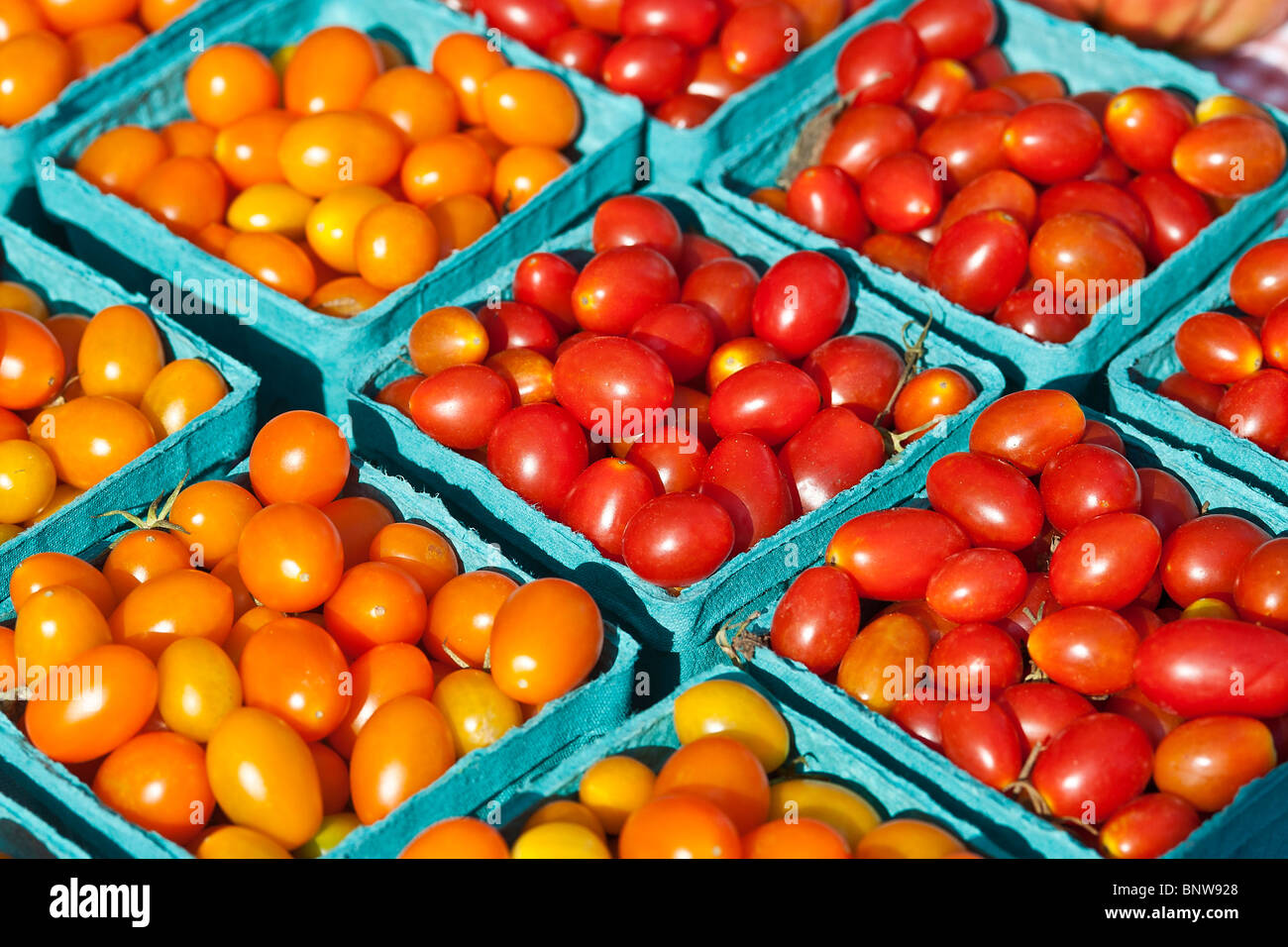 Tomates cerises au marché de fermiers. Banque D'Images