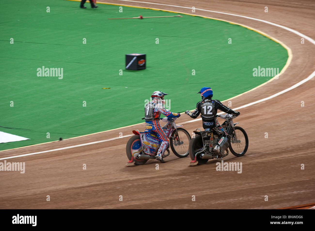 2010 British Grand Prix Speedway, Aussie duo, Titulaire et Crump terminent 1e et 2e Banque D'Images